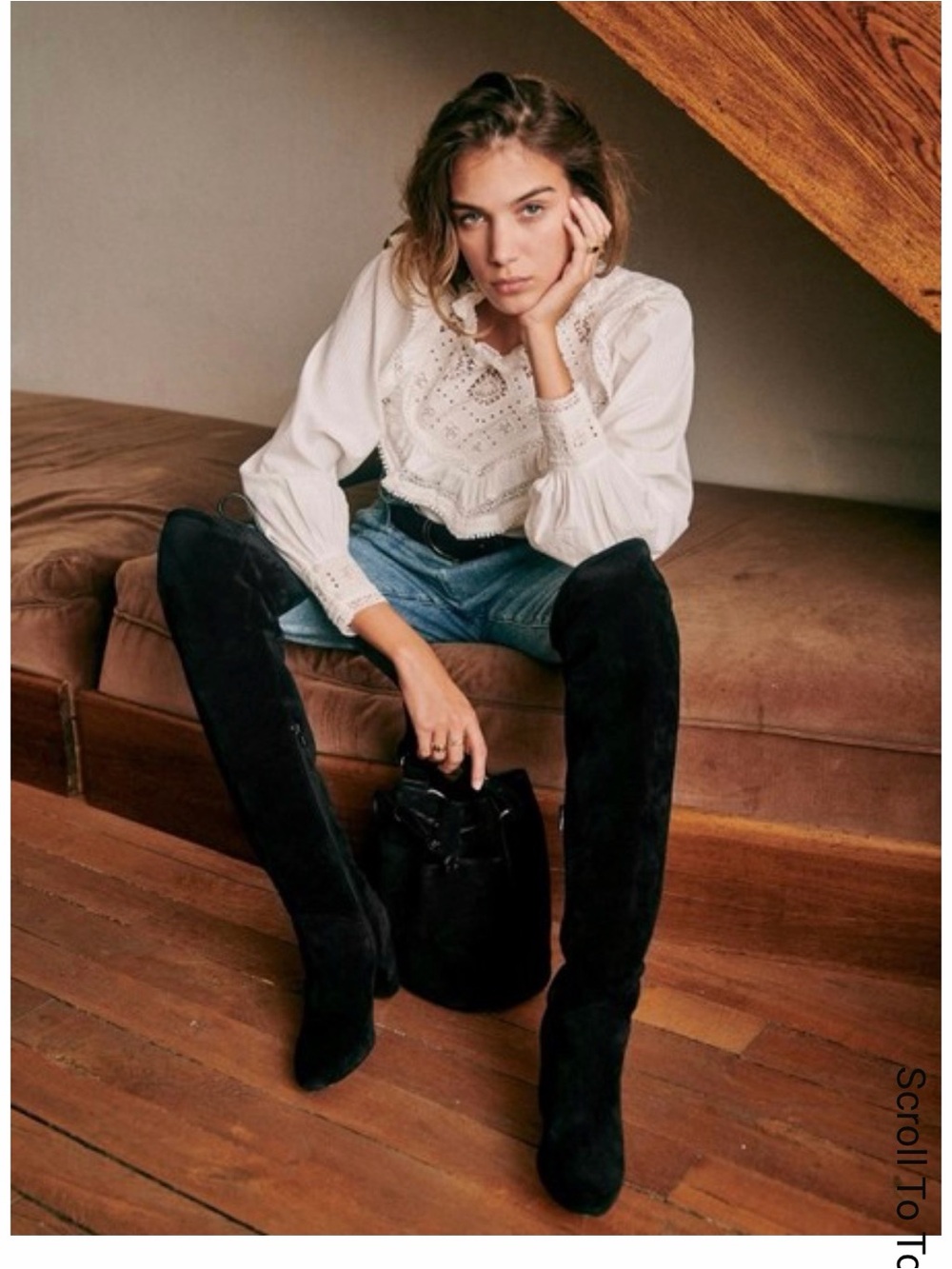 Sézane Bianca Cuissardes Low Black Suede Over The Knee Boots EU 40